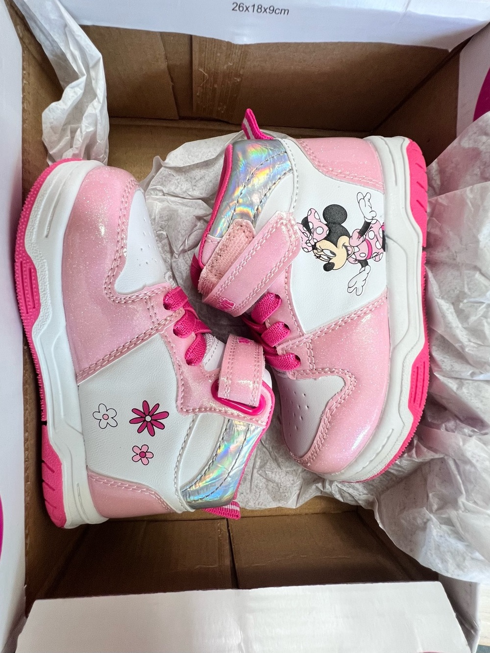 Disney Pink and White Minnie Mouse High-Top Sneakers for Kids